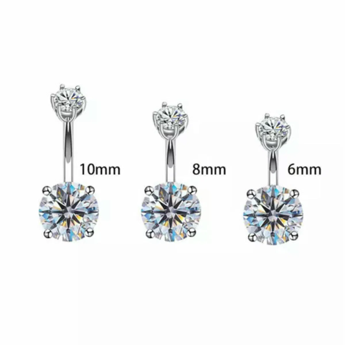 Piercing para Ombligo, Barra para el Ombligo, Plata de Ley, Cristal de circonita cúbica Redondo, A1289, 8 mm