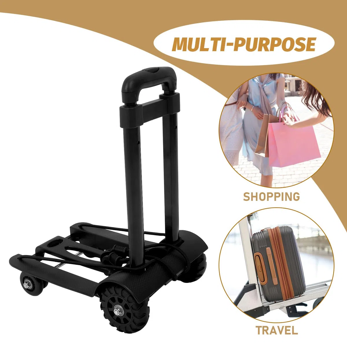 SHOWERORO Carrito y Aleación de Aluminio Ruedas Portátil Plegable Diseño Reforzado Barra de Tracción para Compras y Viajes Pequeños