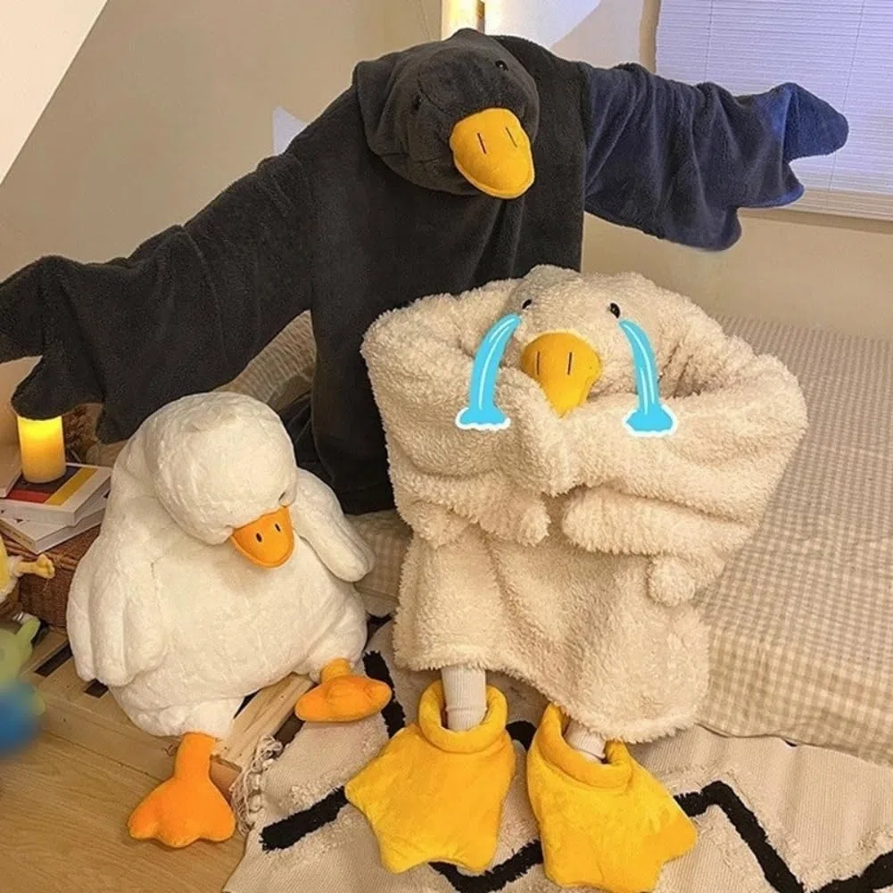 Pijama de pato, divertido disfraz de ganso con capucha para adultos, mameluco suave de animales con mangas y pantuflas de pies