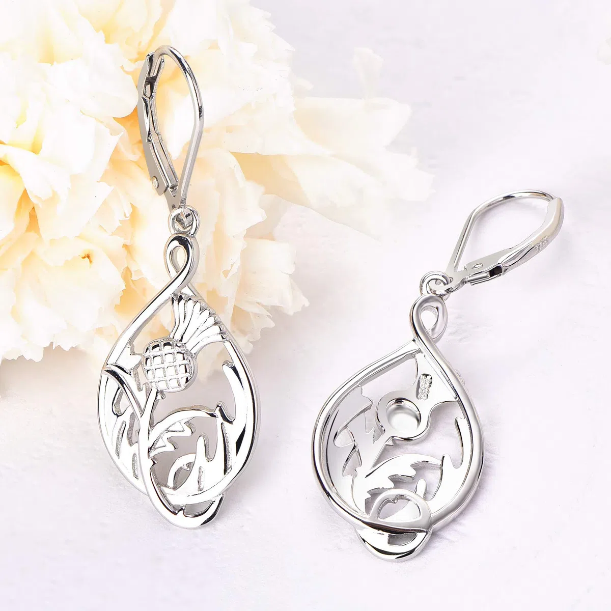 JO WISDOM Pendientes de cardo escocés, plata de ley 925 con diseño de flor de Escocia, para mujer