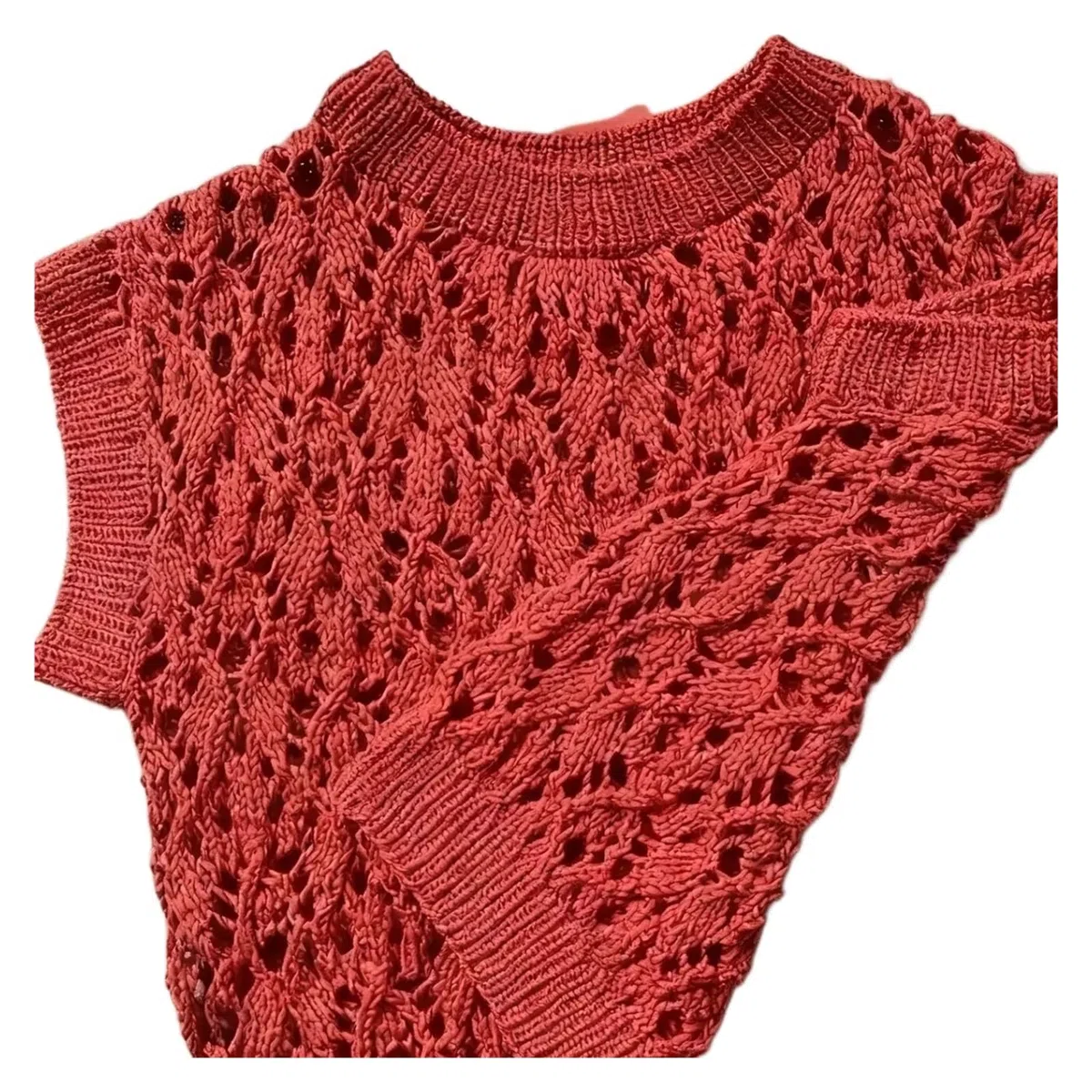 Jersey sin Mangas de Ganchillo Rojo Vintage Playa Verano