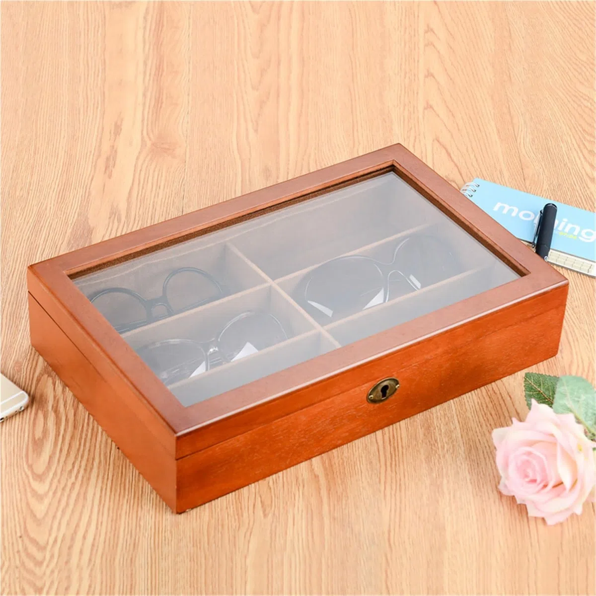 Organizador para Gafas De Sol Organizador de Gafas de Sol de Madera for Mujer y Hombre, Estuche de exposición for Gafas de Sol, Caja de Soporte for Almacenamiento con 6 Ranuras