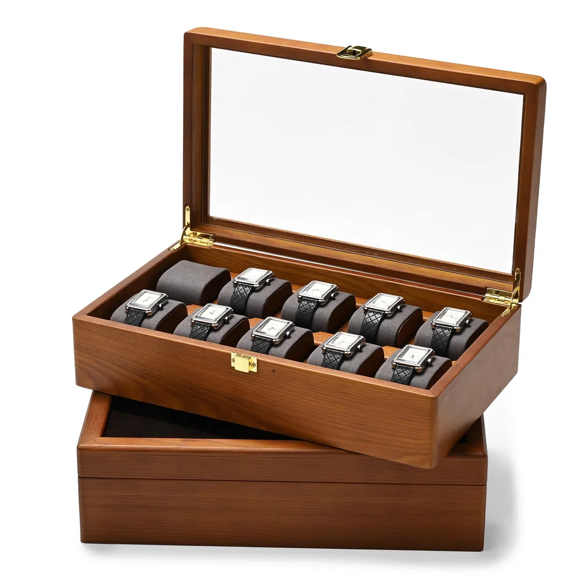 Oirlv Caja Para Relojes De Madera Maciza Organizador Con Tapa 10 Relojes De Almacenamiento Caja De Reloj Con Cojines Extraíbles Reloj(Gris Oscuro)