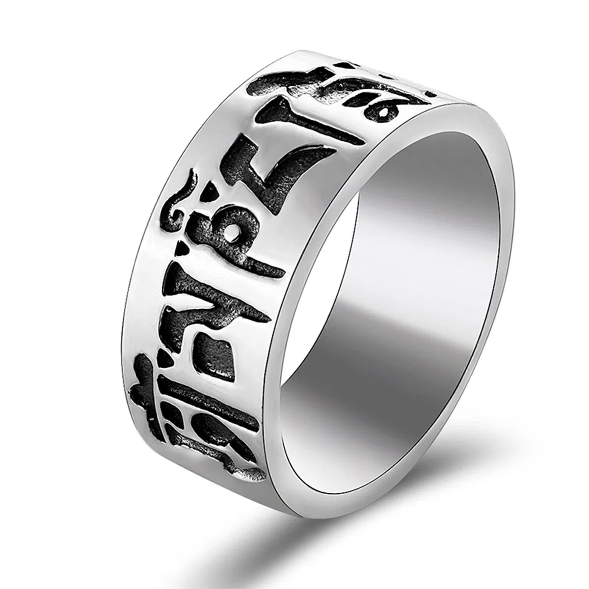 Anillo de compromiso 925, anillo de compromiso para hombre, anillo budista de plata grabado con mantra