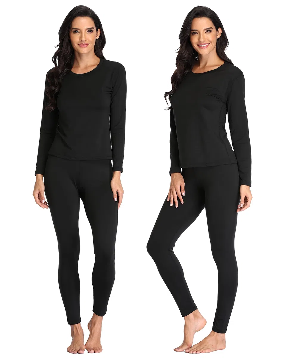 Conjunto de ropa interior térmica para mujer con forro polar ligero y ultrasuave, conjunto largo de John y capa base de esquí
