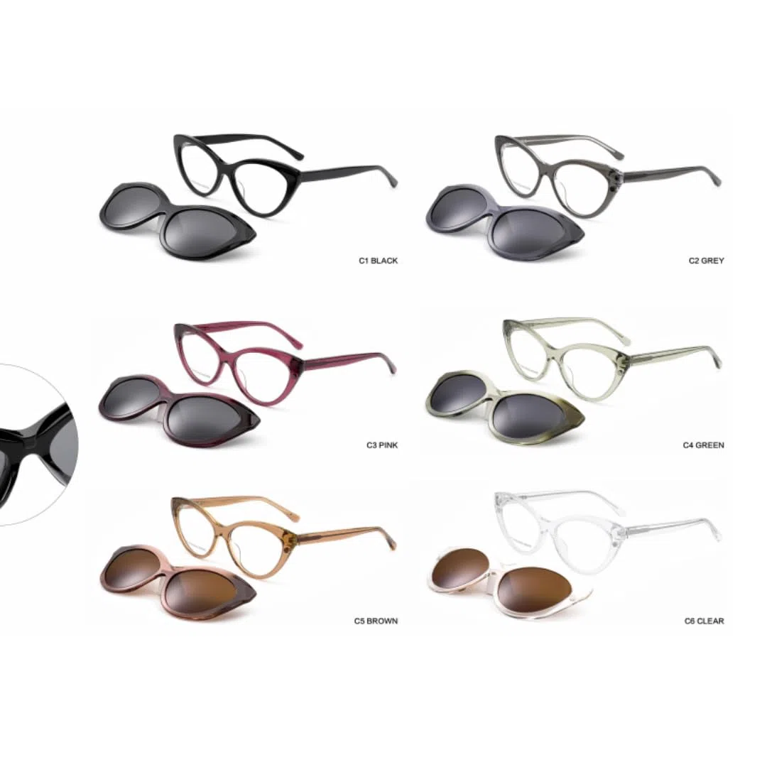 Gafas de sol polarizadas con clip magnético para mujer. Montura de gafas graduadas.