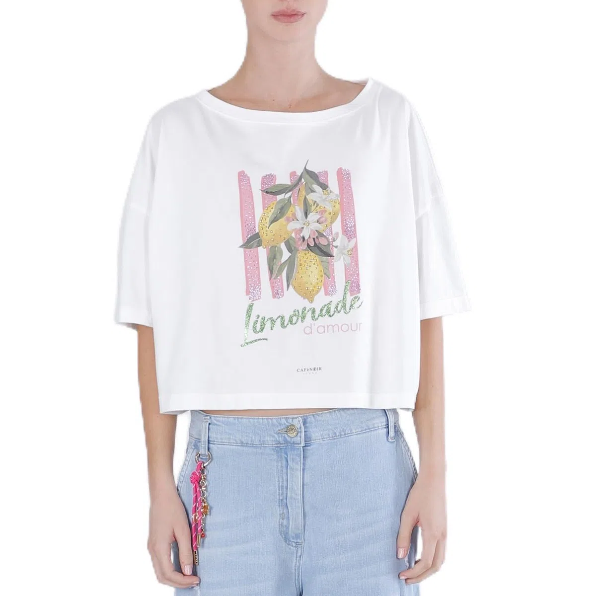 CAFèNOIR - Camiseta con estampado y texto limonade d'amour, camiseta de algodón, para mujer, color off white
