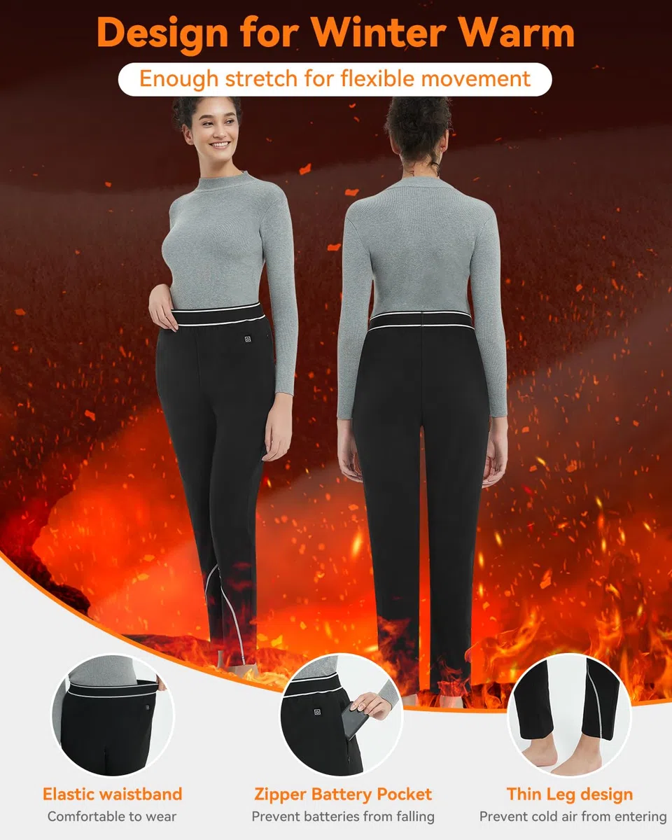 FERNIDA Ropa interior térmica calentada para mujer, pantalones térmicos, leggings térmicos con banco de energía, ropa interior térmica para mujer, pantalones cálidos de invierno, 8 almohadillas