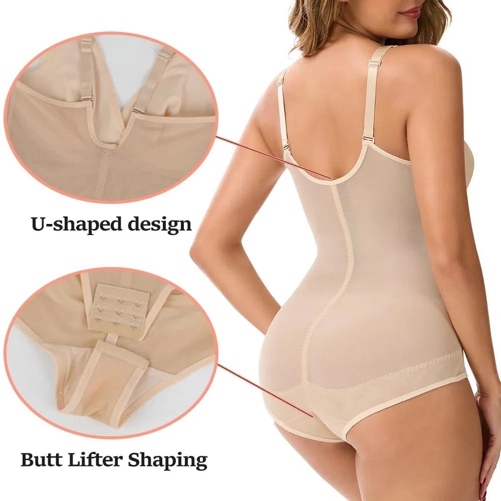 Genérico Fajas De Mujer Body Body Shapewear for Mujer Control de Barriga con Cuello en V Diseño Cruzado Butt Shaper Invisible