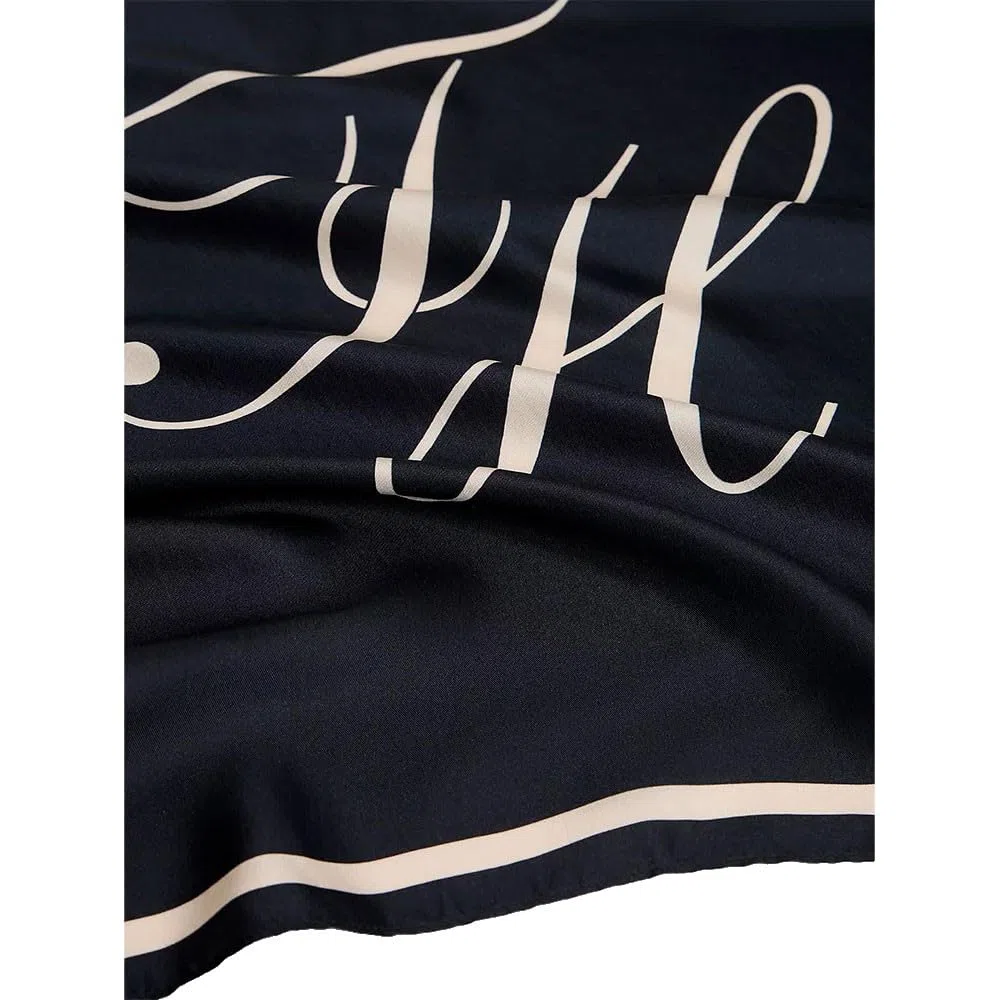 Tommy Hilfiger Pañuelo Mujer Script de seda, Azul (Space Blue/Soft Cream), Talla Única
