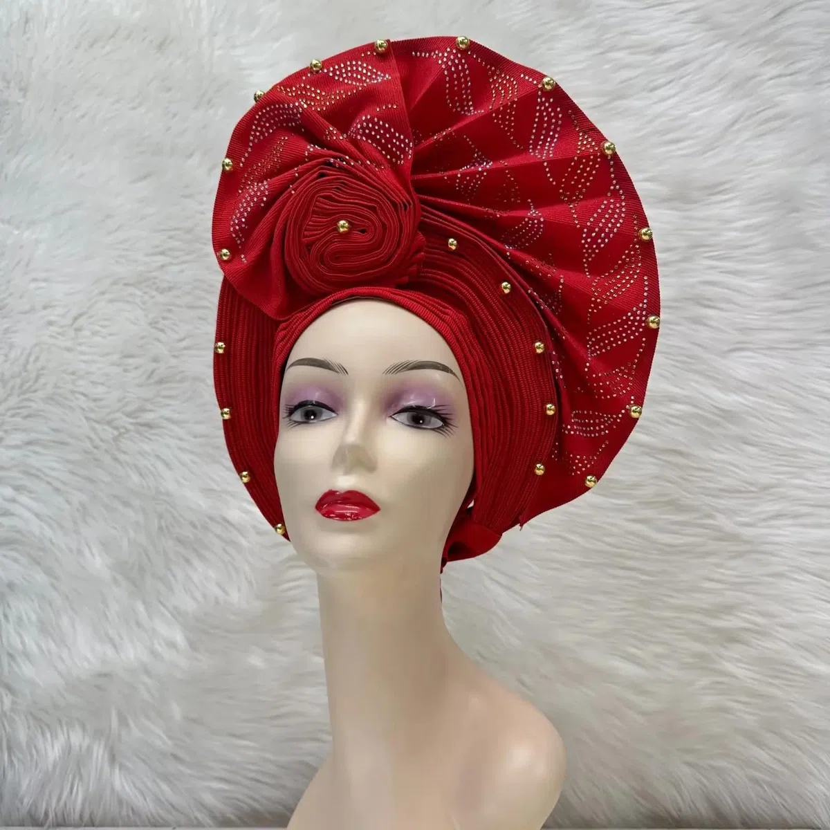 Diadema africana dorada elegante para mujer, turbante nigeriano, ala grande, para fiesta, 1 unidad por paquete