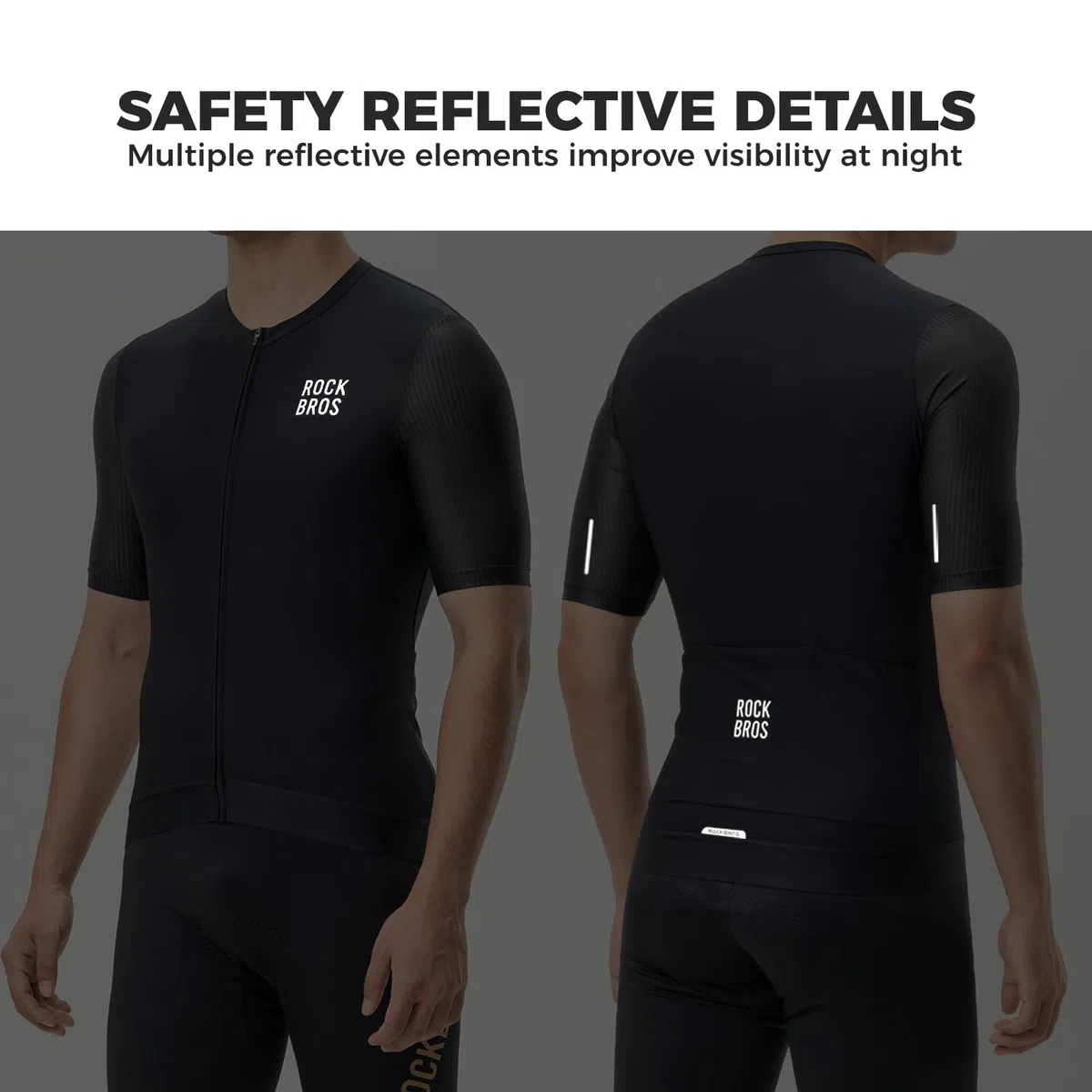 ROCKBROS Maillot Corto Ciclismo para Hombre, Jersey Verano Transpirable, Secado Rápido y Antideslizante, con 3 Bolsillos y Detalles Reflectantes para Carretera MTB