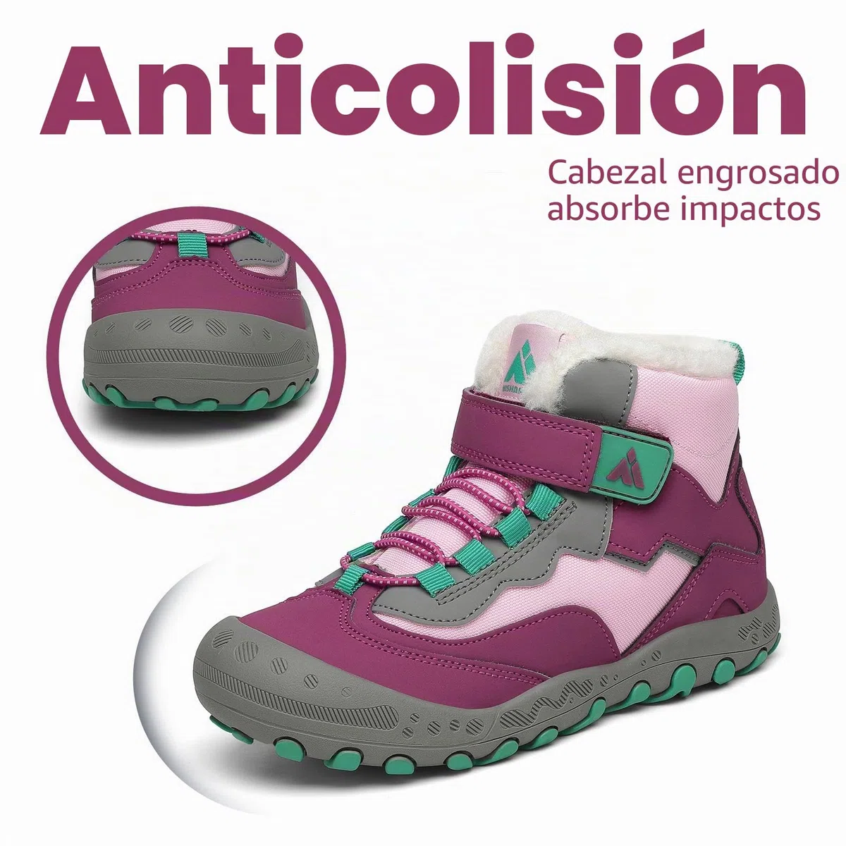 Mishansha Botas de Nieve Niño Botas Antideslizantes, Morado 27 | Forro cálido, cierre de autollenado, puntera reforzada, suela con dibujo, colegio, paseos, nieve