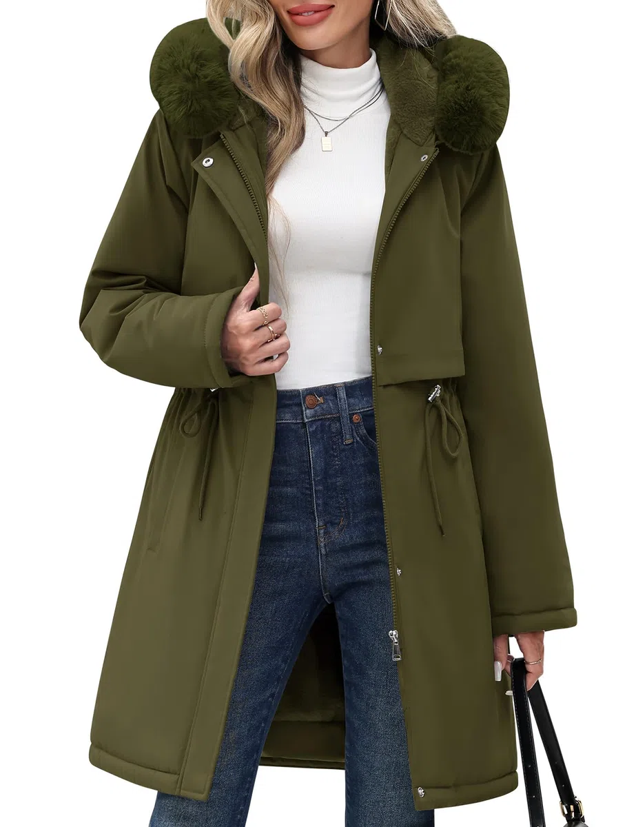 Abrigo Mujer Invierno Chaqueta Largo Parka Gruesa Cálido Chaqueta Polar con Capucha Elegante Abrigos Plumifero Prueba de Viento Chaquetas para Uso Diario y al Aire Libre