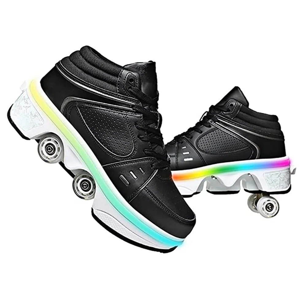 Zapatos con ruedas LED Patines luminosos 4 ruedas patines ajustables ruedas ocultas para correr zapatos deportivos para jugar para hombres, mujeres y niños
