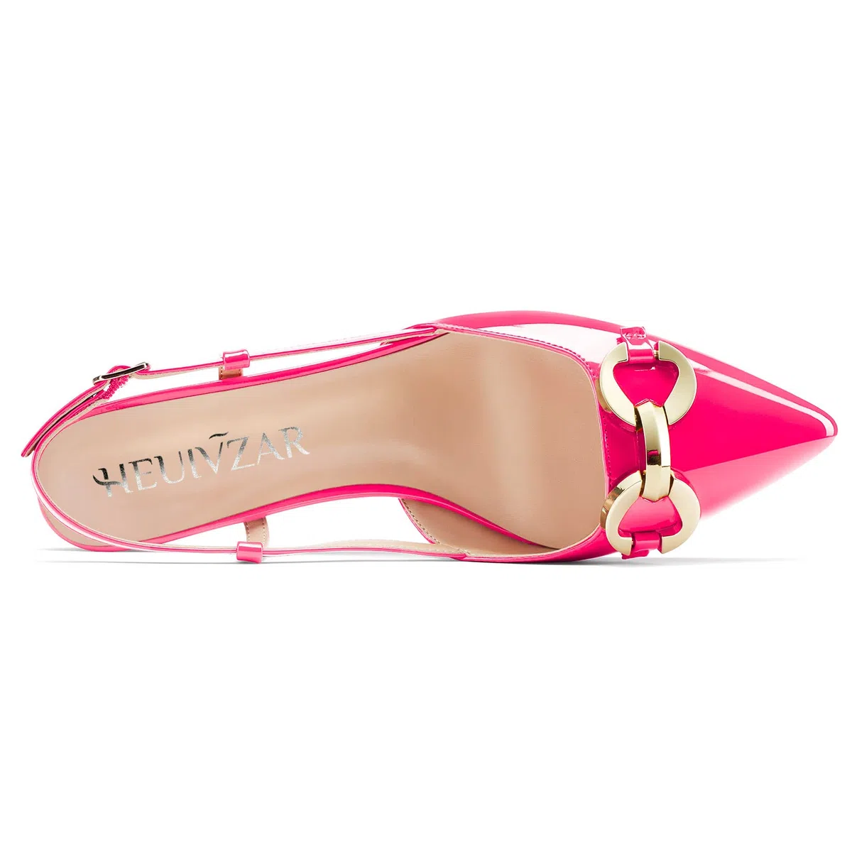 HEUIVZAR Slingback Pumps de Mujer Puntiaguada Punta Bajos Gatito Heel Correa Tobillo Charol Casual Confort Dress Zapatos 3.5 CM