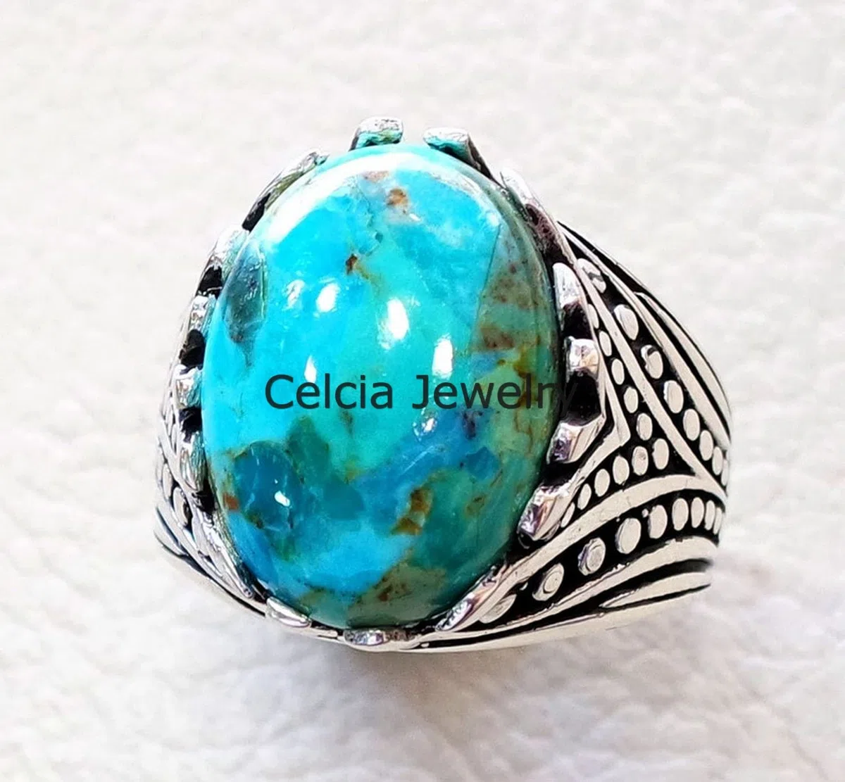 Anillo enorme de piedra preciosa azul turquesa natural de Arizona, joyería hecha a mano de plata de ley real para hombres, anillo pesado de piedra semipreciosa, anillo de promesa, anillo de moda