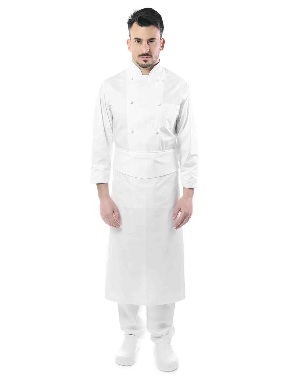 Bordado Gratuito Completo Cocinero Hombre - Uniforme Chef Jessi Blanco Personalizable - Chaqueta, Pantalones y Delantal - Uniforme para Cocina y Restaurante - Made in Italy