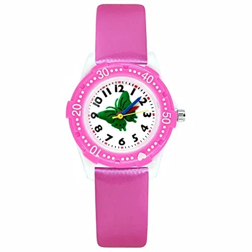 Reloj de niña Moda Lindo Bonito Estilo de Mariposa de Dibujos Animados Estudiante Niñas Niños Relojes de Pulsera de Cuero de Cuarzo Reloj Relojes para niñas (Color : Pink)