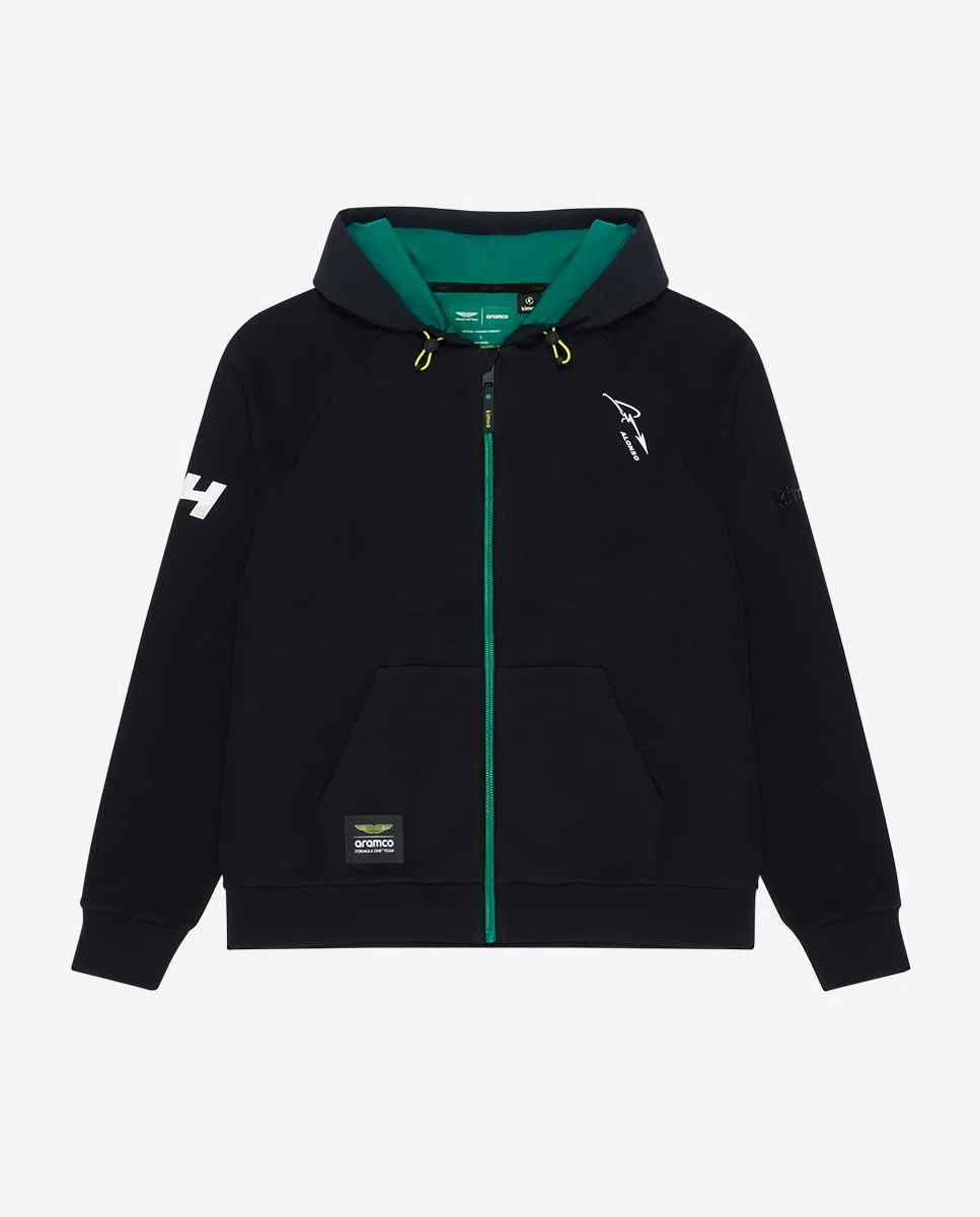 Kimoa - Sudadera ASTON MARTIN F1 2024 Fernando Alonso - Sudadera Hombre con Capucha, Sudadera Cremallera Hombre - Tejido Reciclado