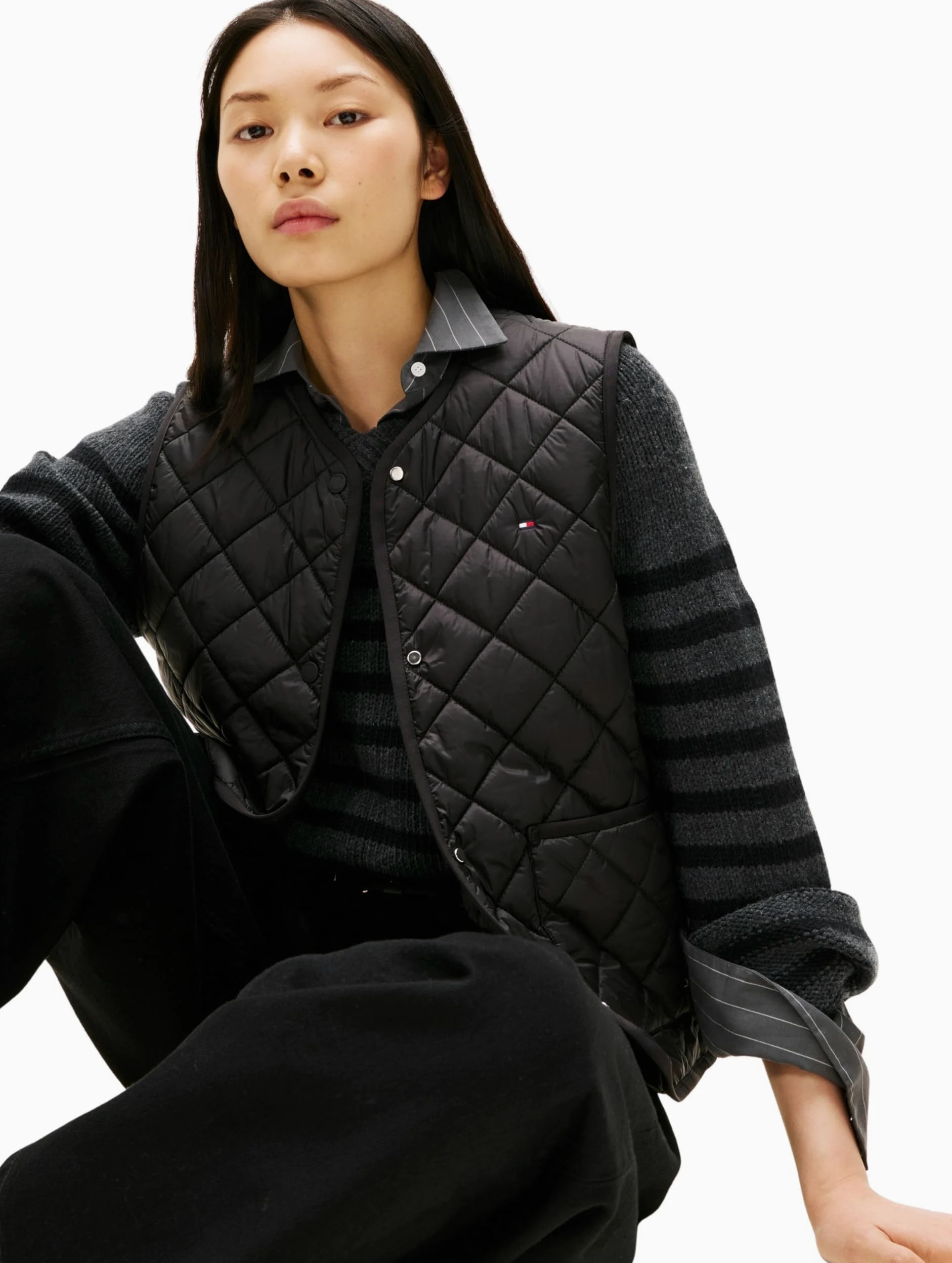 Tommy Hilfiger Chaleco Mujer Padded Quilted Chaleco acolchado, Negro (Black), L