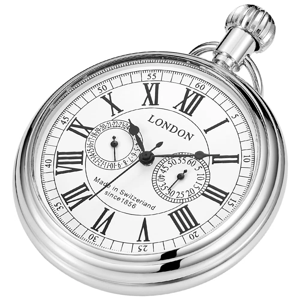Reloj de bolsillo mecánico de acero inoxidable con diseño de tren de Londres, estilo vintage, con cadena