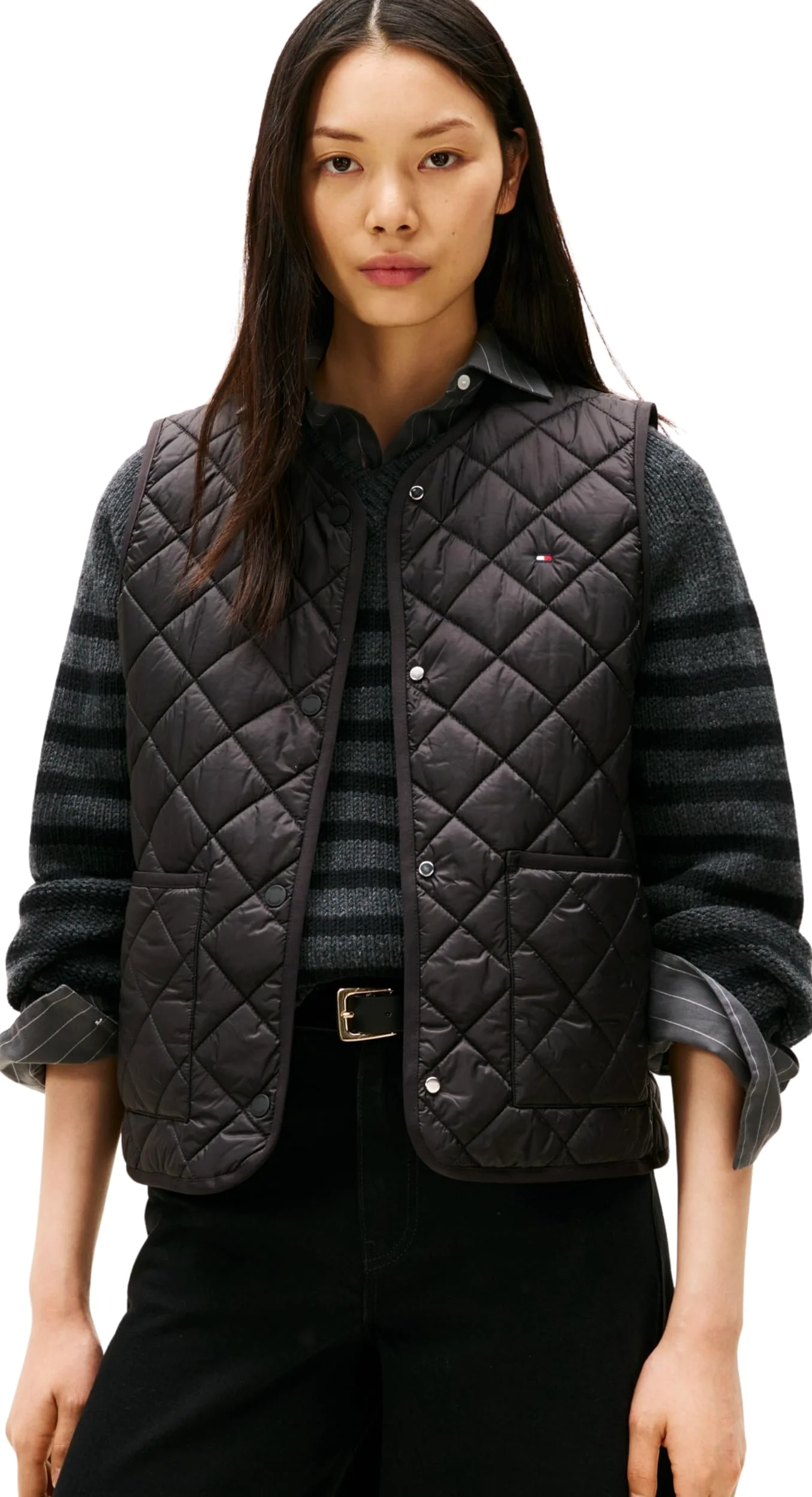 Tommy Hilfiger Chaleco Mujer Padded Quilted Chaleco acolchado, Negro (Black), L