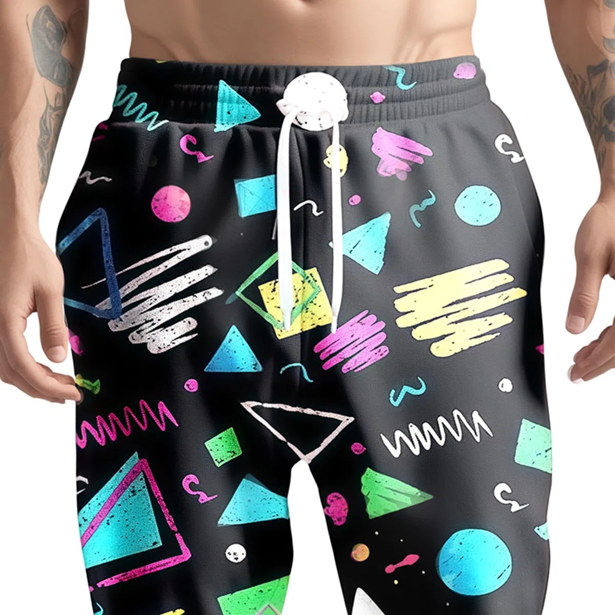 Pantalones Deportivos para Hombre de los años 80 y 90, Divertidos, para Entrenamiento, Correr, Estilo Retro, con Bolsillos, Negro -, L