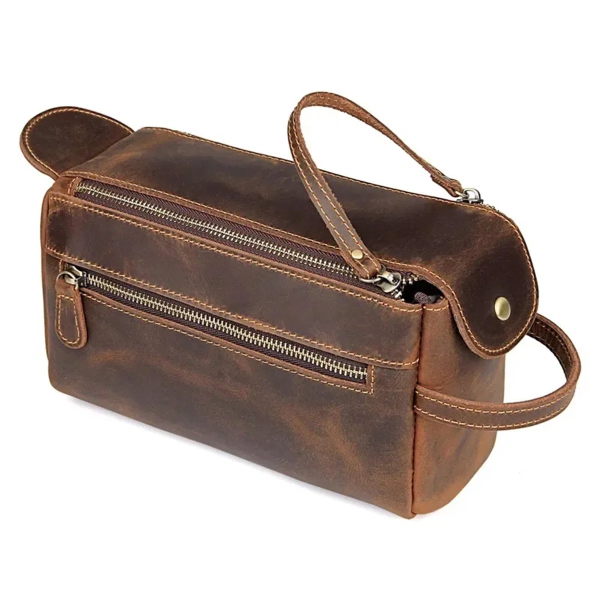 Neceser Hombre, Bolsa De Aseo Hombre Neceser de Piel auténtica for Hombre, Neceser de Viaje for Maquillaje, Neceser de Afeitar, Neceser de Viaje for Mujer(Brown)