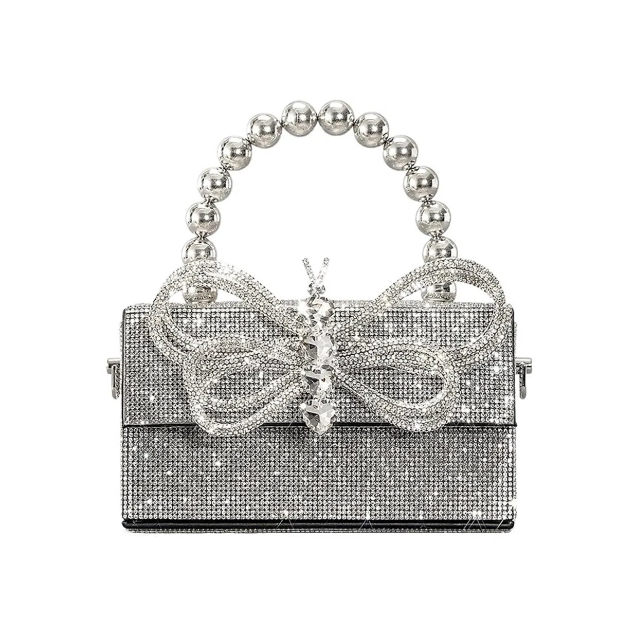 Cartera de mano de Estrás Bolso de noche con lazo de diamantes a la moda, bolsos de mujer con cuentas de diamantes de imitación, bolso de hombro tipo bandolera brillante, bolsos pequeños con solapa(Bl