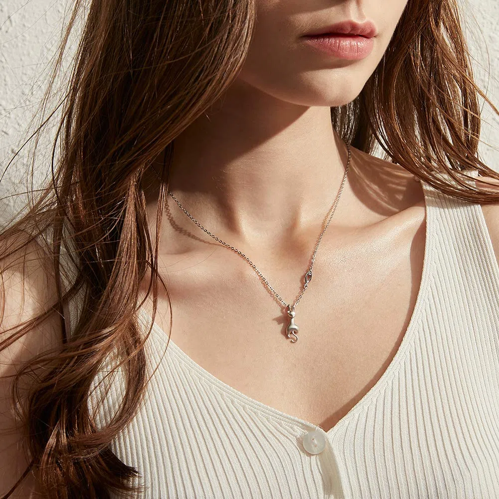 jiamiaoi Collar Gato Mujer Plata De Ley S925 Chapado En Oro Blanco 18k Gato Collar Colgante Con Diamante Gatos JoyeríA Para Mujeres