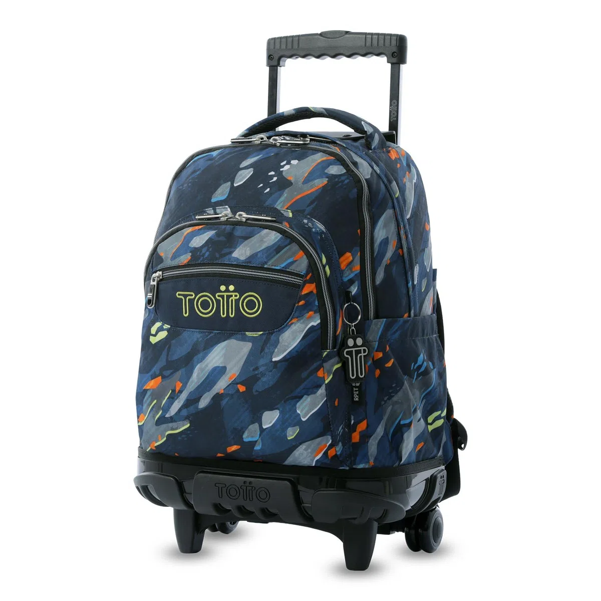 TOTTO - Mochila Escolar con Ruedas, Modelo Renglones, Capacidad 26,21 Litros, Bolsillo para PC 14", Bolsillo Botella, Correas en S para Mayor Comodidad, Resistente, Estampado Groove Azul