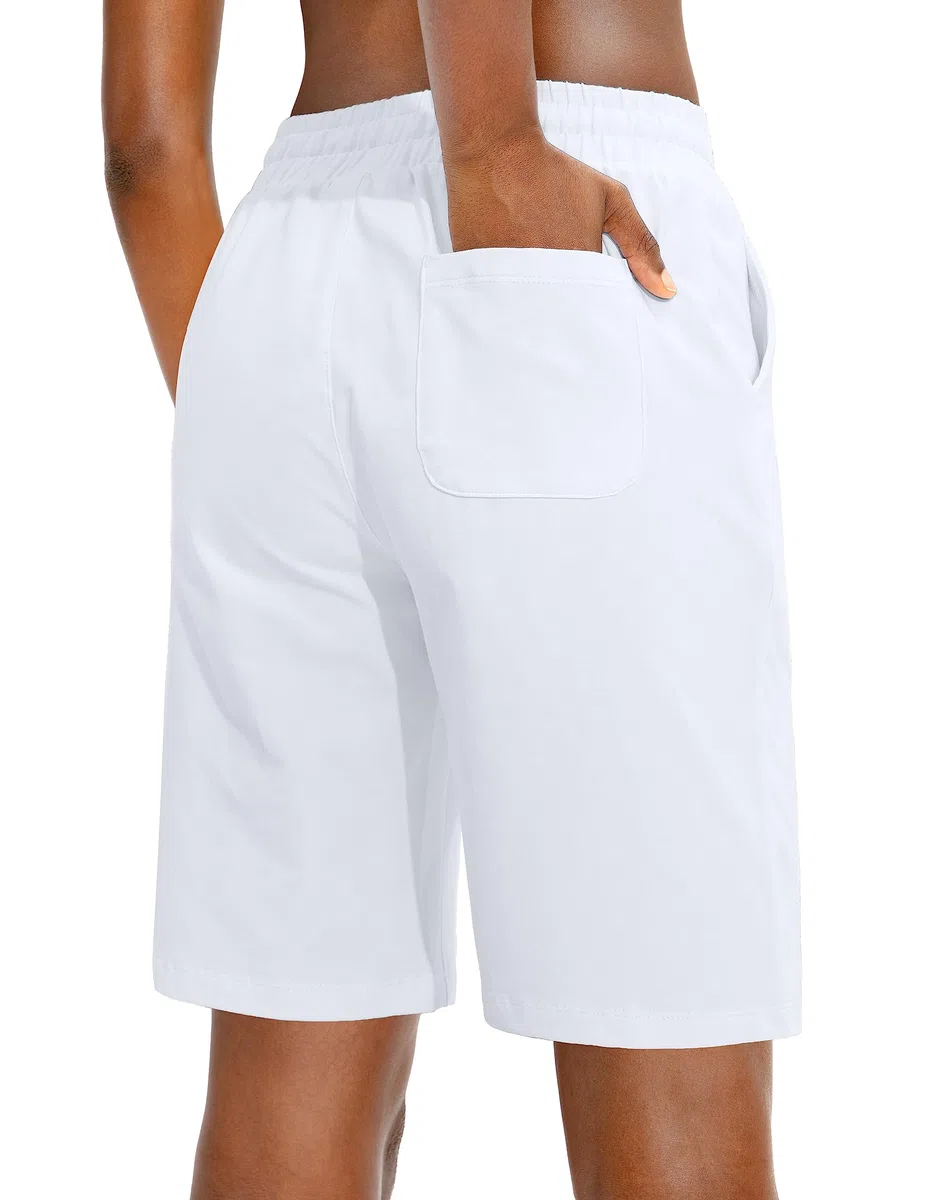 Viodia Bermudas para mujer de 10 pulgadas de largo con bolsillos, pantalones cortos de algodón hasta la rodilla para verano