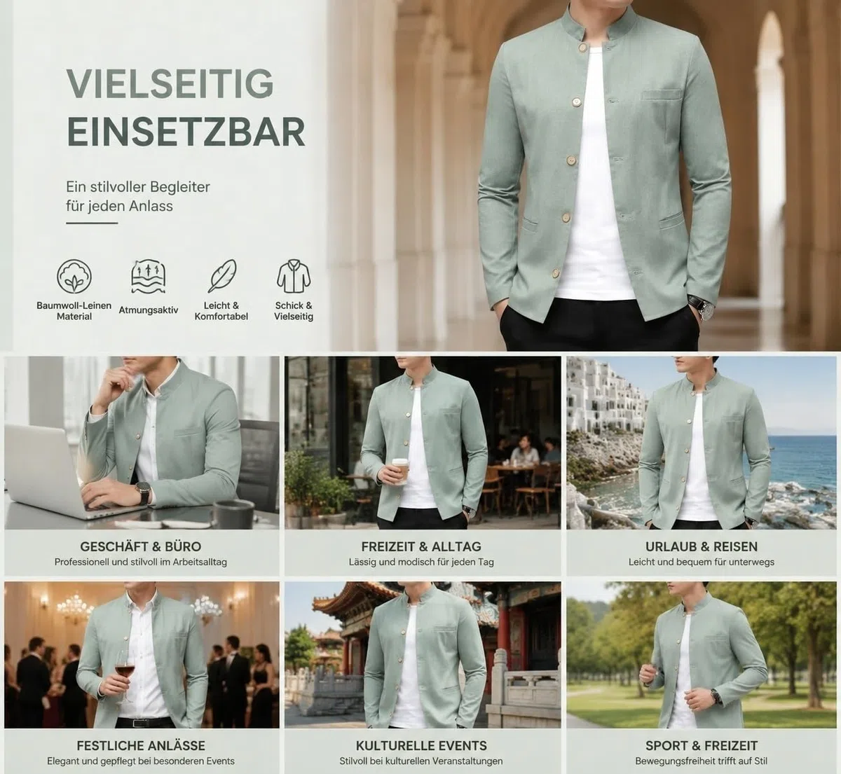 Blazer Casual De Lino para Hombre Chaqueta Ligera De Verano con Cuello Alto Y Estilo Mandarín. Chaqueta Deportiva Elegante E Informal para Hombre. Chaqueta De Traje Casual De Negocios para El Traba