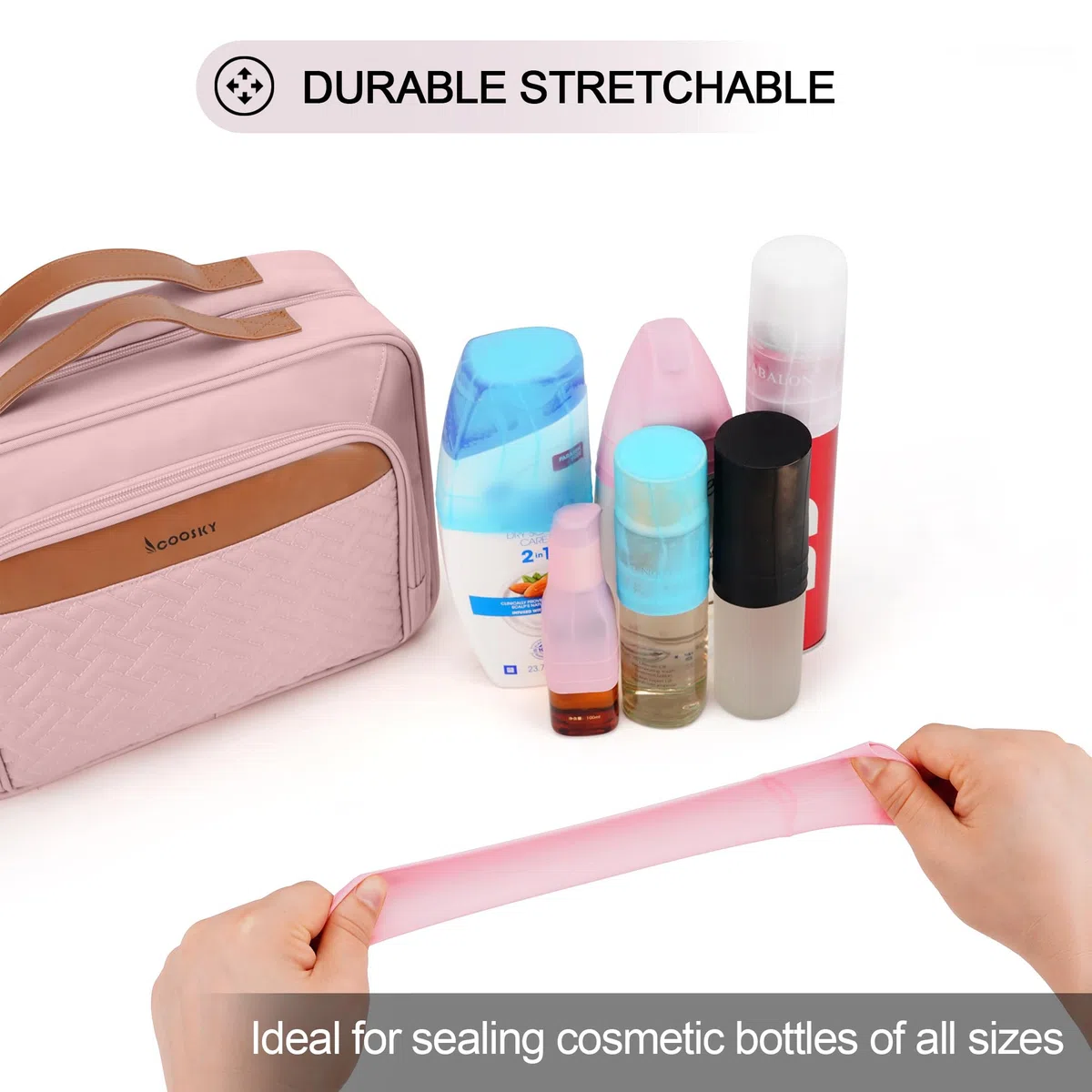 COOSKY Neceser colgante de viaje para mujer, con capacidad para champú de tamaño completo, con compartimento organizador de joyas, bolsa de maquillaje extragrande, bolsa de cosméticos impermeable,