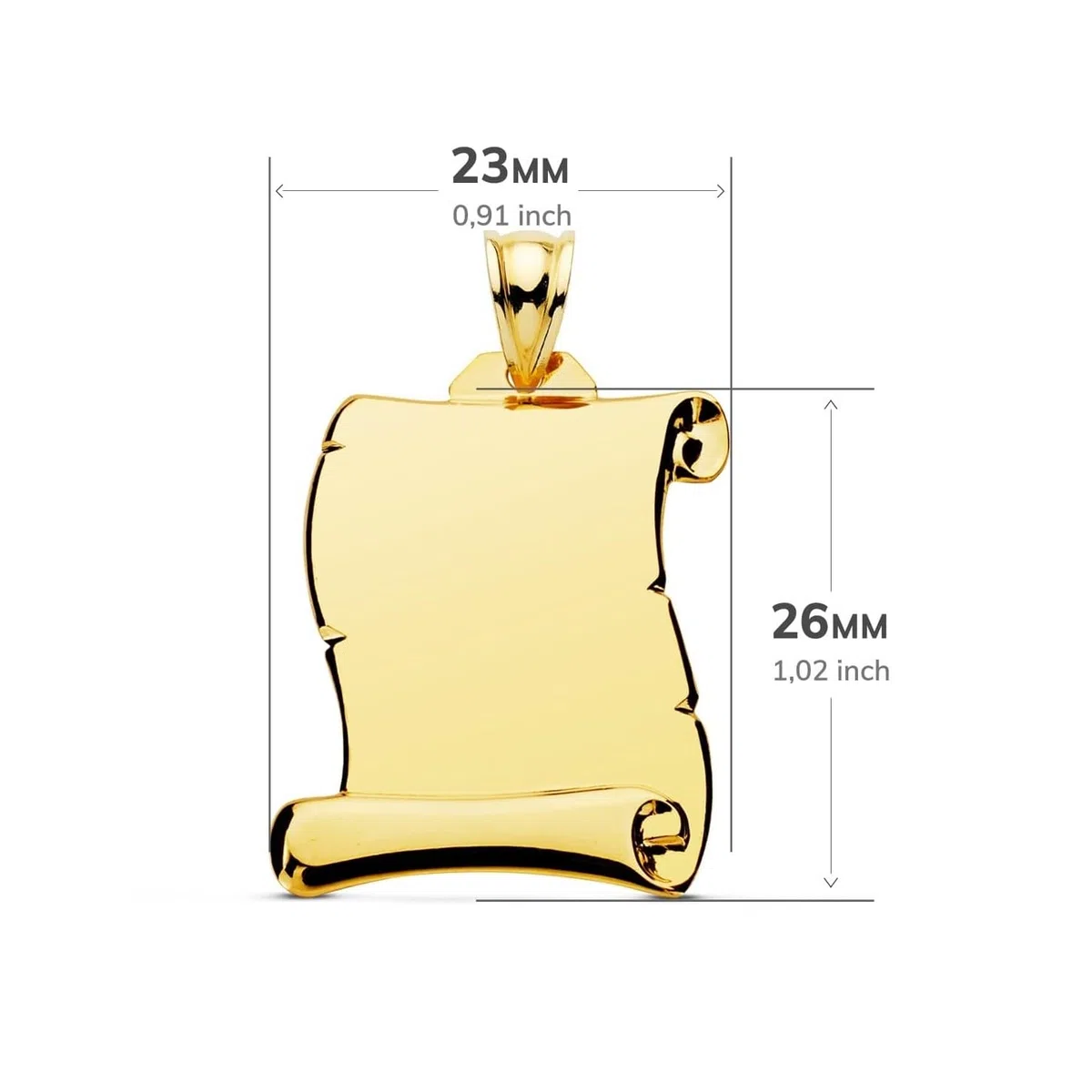 Pergamino Placa Colgante en Oro 9k de 28mm. liso