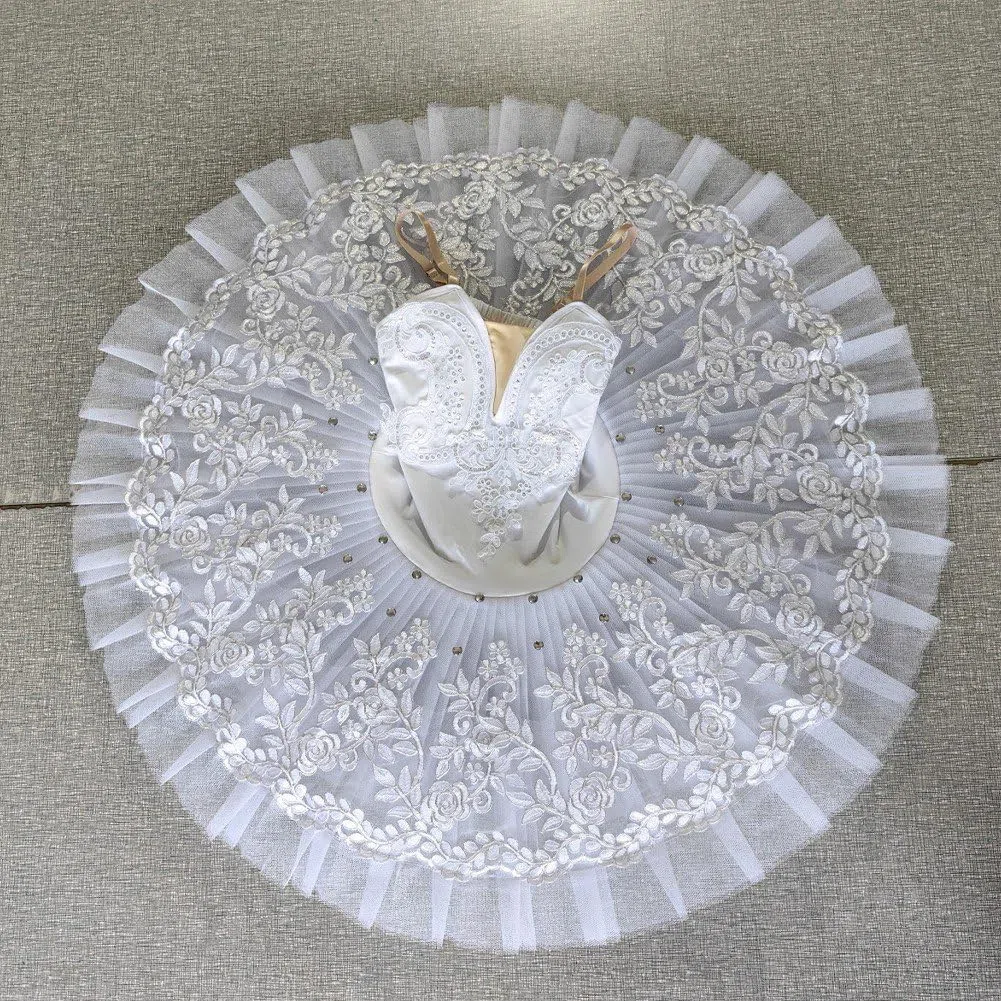 Tutú De Ballet Profesional para Adultos, Vestido De Ballet para Mujer, Disfraces De Bailarina, Falda Tutú con Lentejuelas Blancas para Escenario