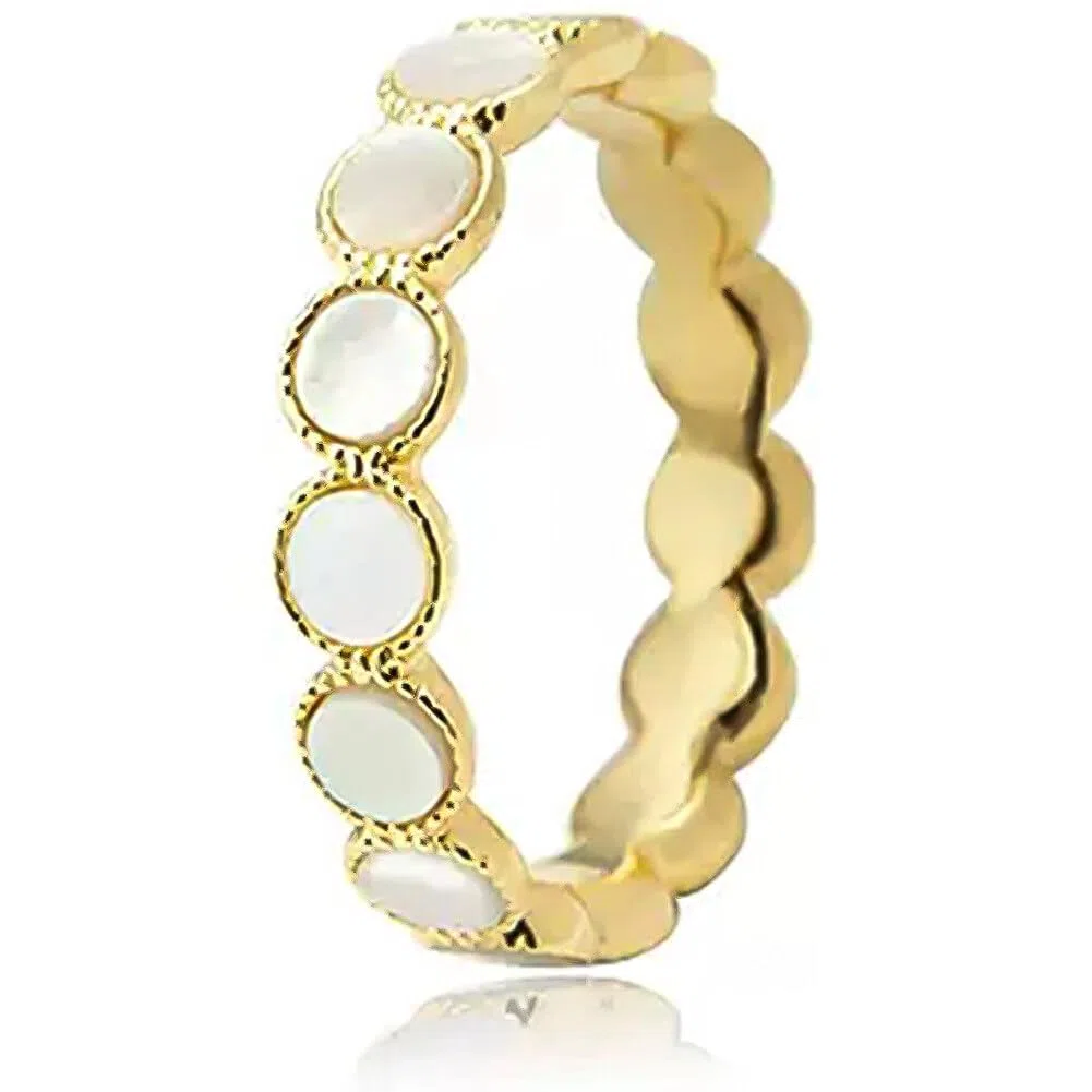 Elegante anillo chapado en oro de 14 quilates con incrustaciones de perlas, joyería ligera de moda para mujer, tallas 6/7/8, ajuste cómodo diario, ideal para cualquier ocasión, Metal, Perla