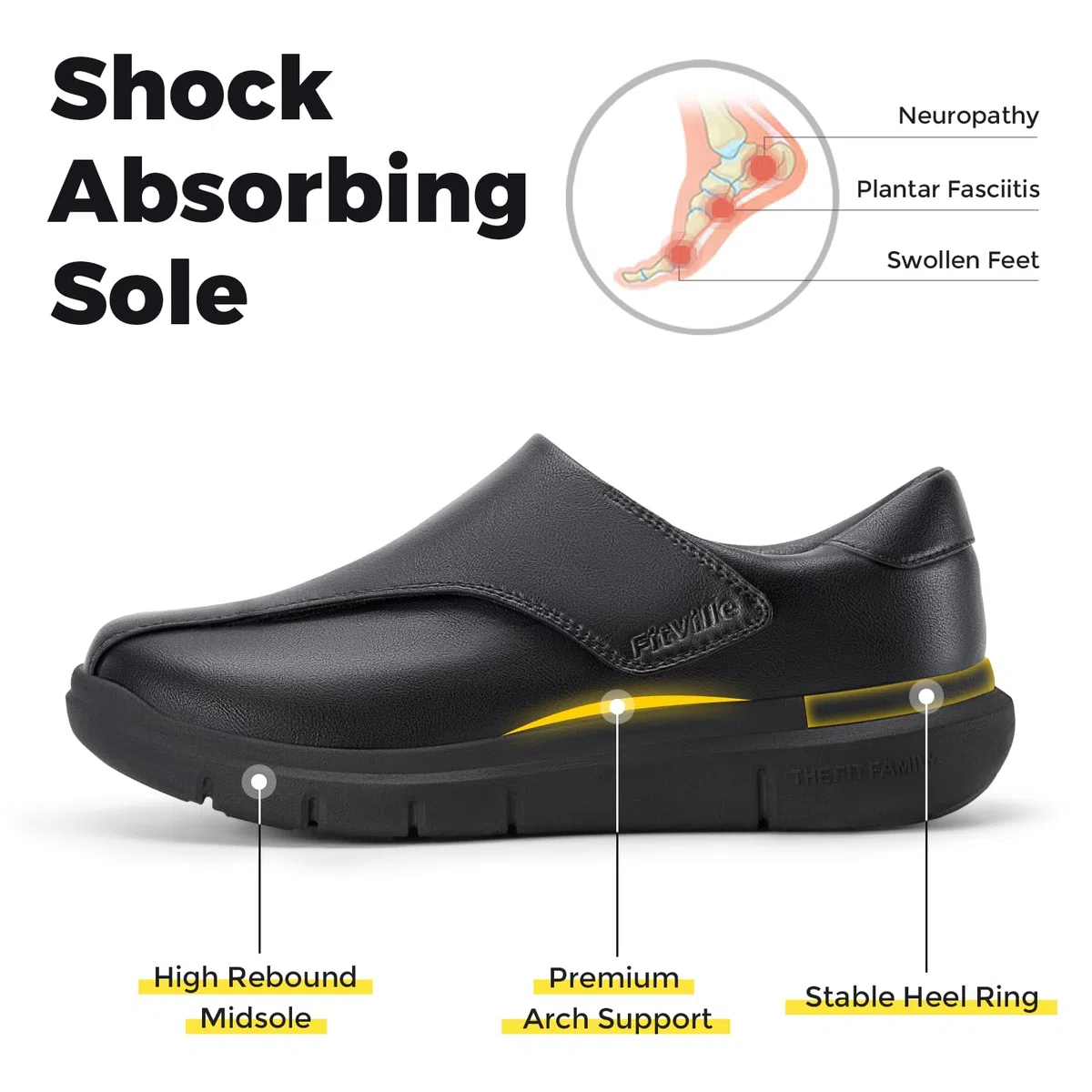 FitVille Zapatos Hombre Ancho Extra Cierre Adhesivo Piel Sintética Cómodos para Pies Hinchados Oficina y Casual EasyTop Deluxe V1