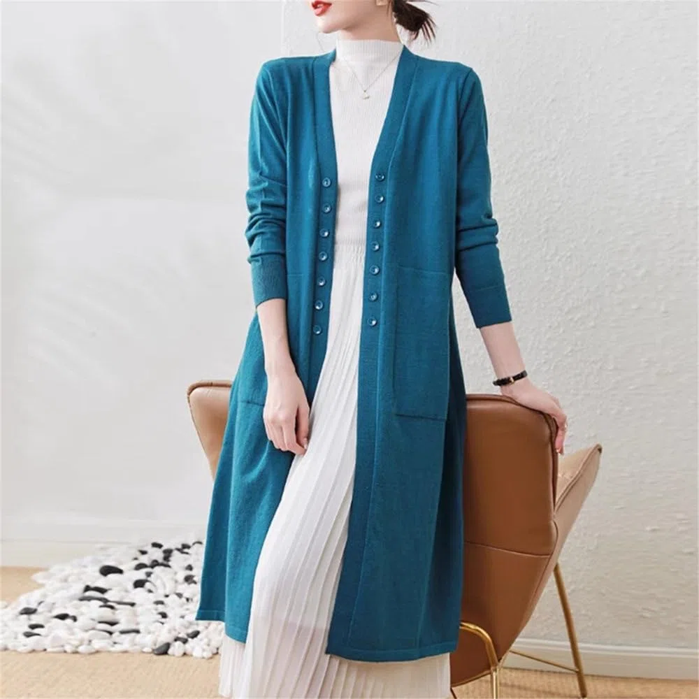 Cardigans Largos Para Mujer,Cárdigans De Punto Con Frente Abierto De Manga Larga Para Mujer Con Botones Y Cuello En V Abrigo Abrigo Prendas De Abrigo Elegante Otoño Invierno Cachemira Jersey De Pu