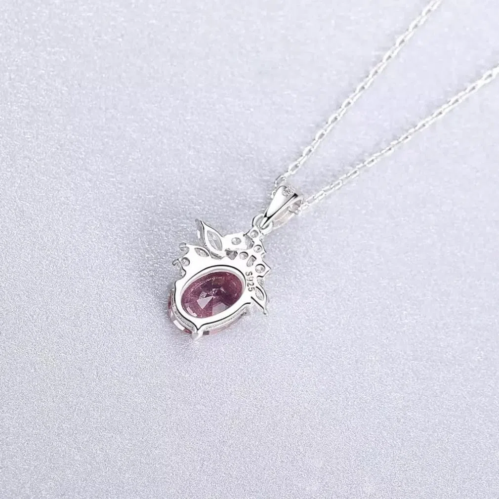 Collar de Piedras Preciosas Rosas para Mujer, Colgante de Plata de Ley 925, joyería, Accesorios de Navidad