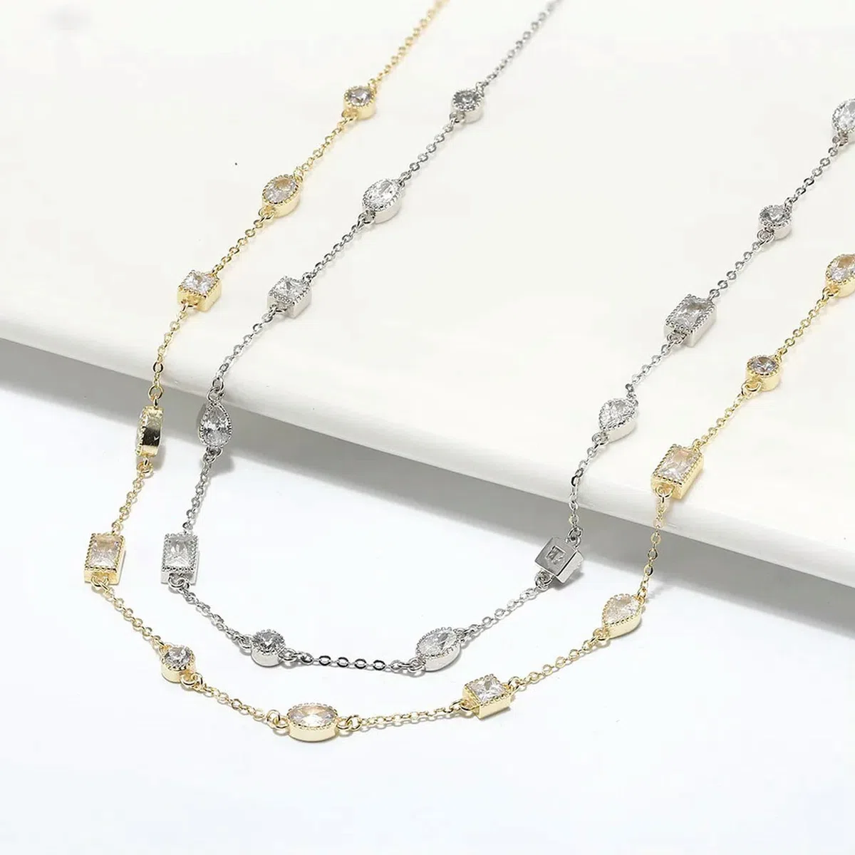 Collar De Plata De Ley 925 Con Circonita Cúbica Transparente 5a, Gargantilla Con Corte Geométrico, Cadena Sencilla Para El Cuello, Joyería Fina