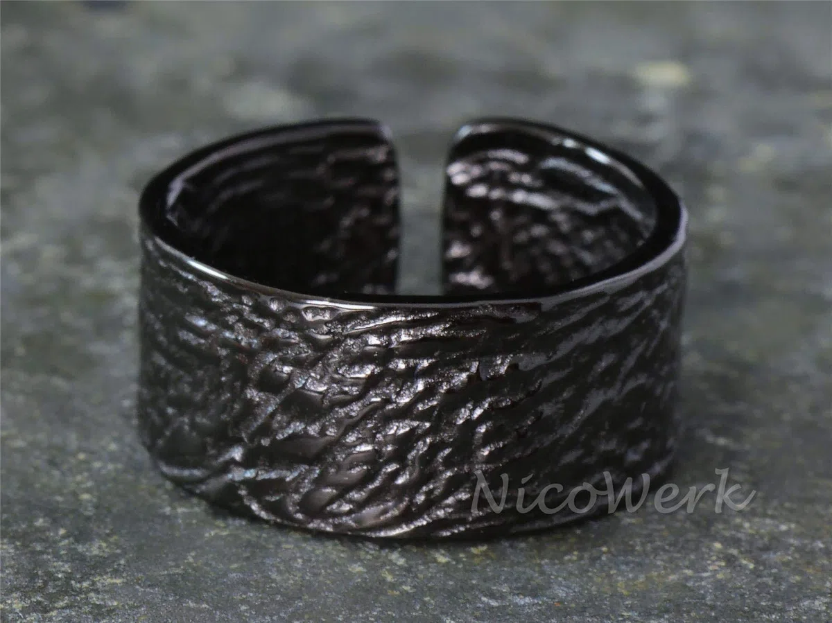 NicoWerk Anillo de plata para mujer de plata de ley 925, ancho, sencillo, estrecho, negro, con estructura ajustable, abierto, SRI621