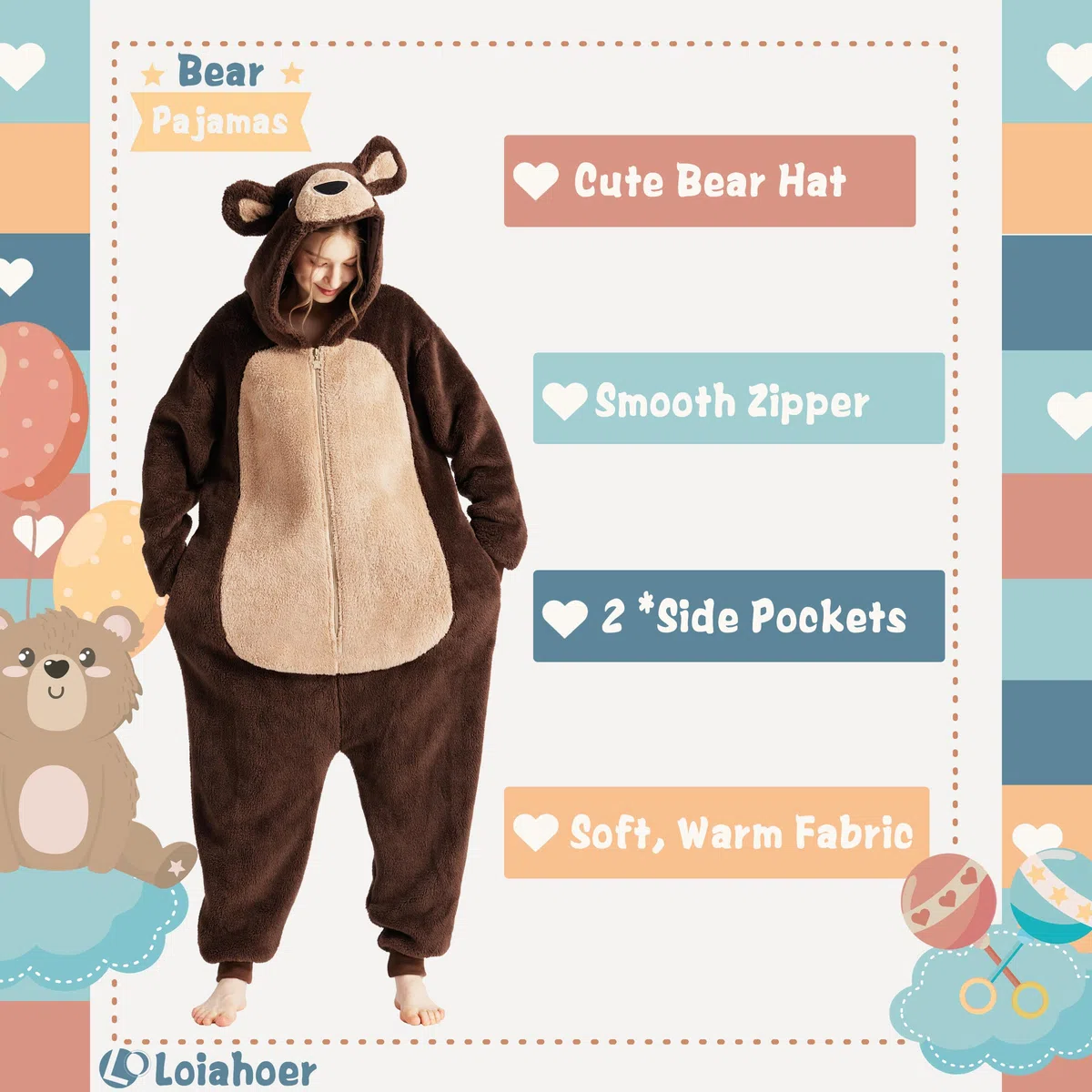 Loiahoer Peludo Disfraz de Oso Pijama, Oso Disfraces de Carnaval y Halloween, Shu Velveteen Pijama de Animales Novedosos Unisex Adultos Familia y Parejas