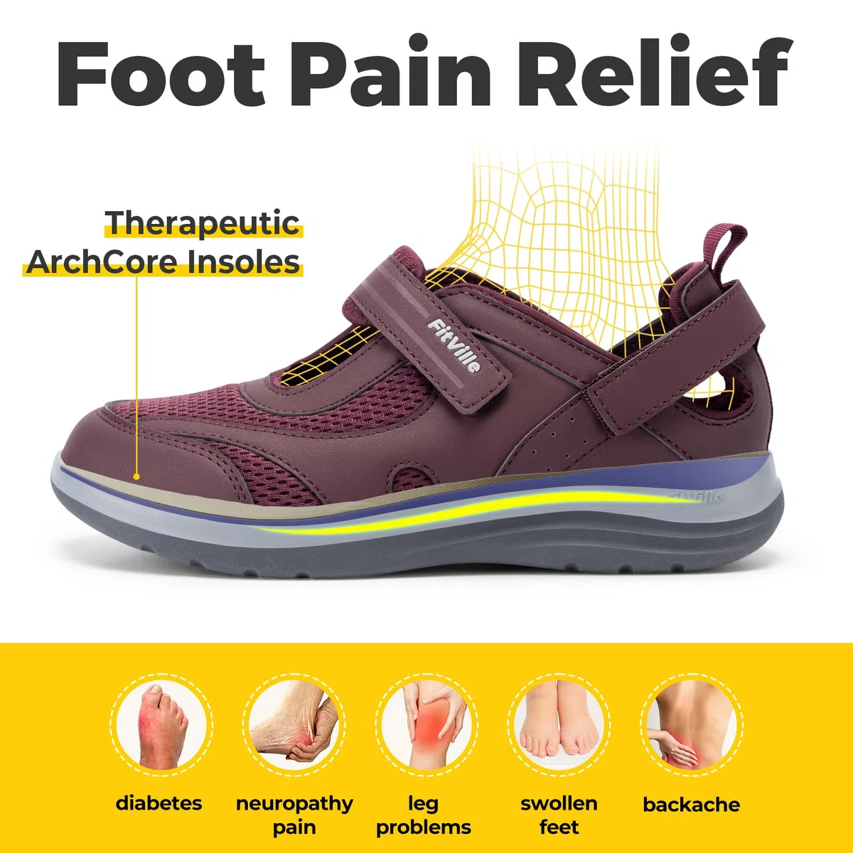 FitVille Zapatillas Mujer Sandalias Anchas Cómodas y Transpirables Zapatos para Caminar con Soporte para el Arco del Pie