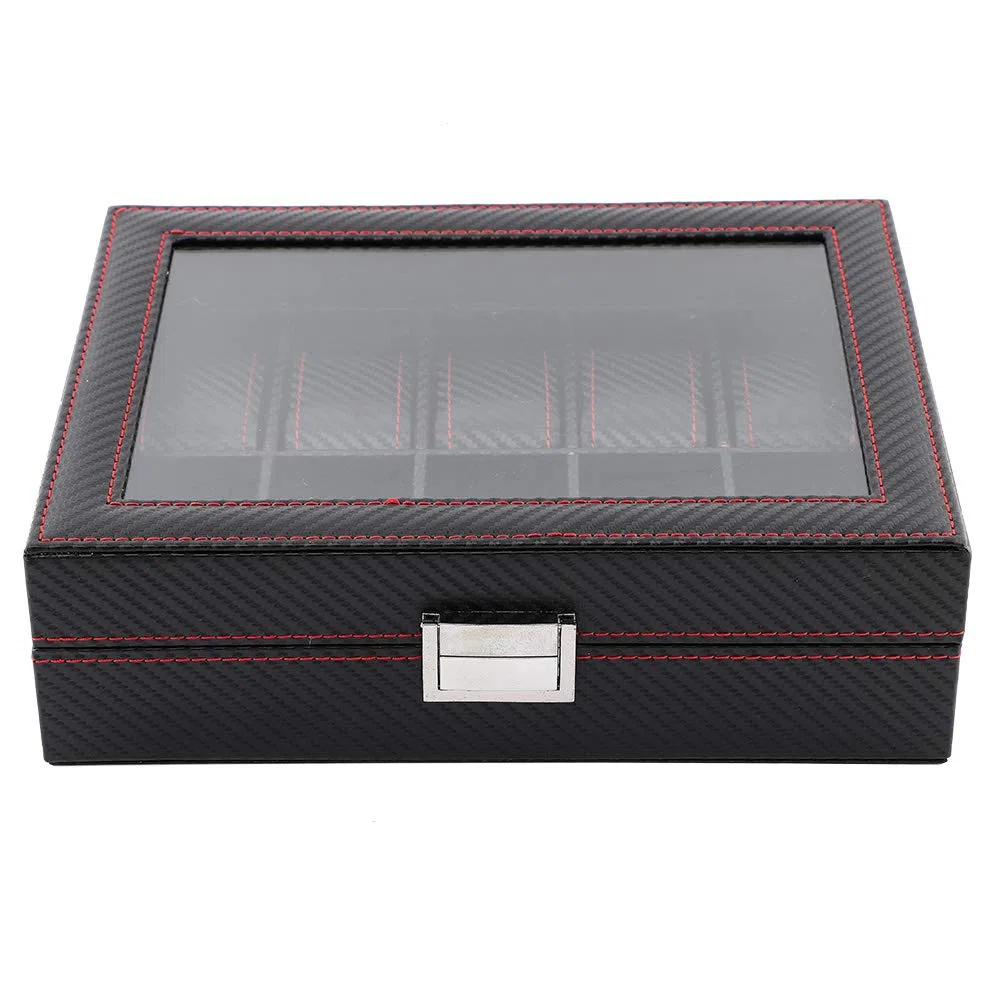 Organizador de Almacenamiento de Exhibición de Caja de Reloj con 10 Ranuras de Fibra de Carbono para Tocador Negro 11 * 8,7 * 3,4 Pulgadas