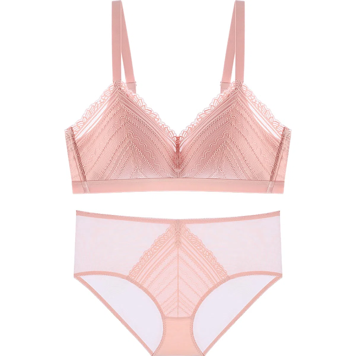 WENJUN Conjunto de sujetador y bragas de encaje para mujer, diseño de copa triangular, sujetador de encaje floral, sin acolchado, sin rellenar, tamaño grande, para uso diario (color rosa, tamaño: