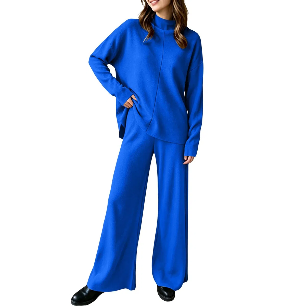 Conjunto de punto para mujer de dos piezas, elegante, 2 piezas, pantalones