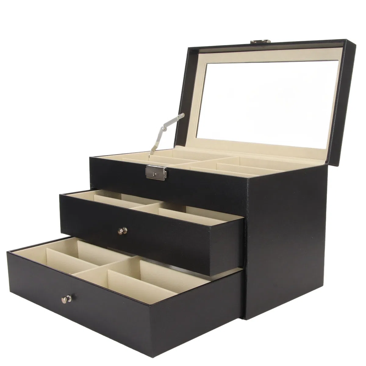 mingzhe Organizador de Gafas de Sol Caja Almacenamiento Anteojos 18 Ranuras Vitrina Soporte para Gafas 3 Capas con Cierre Metal para Tocador Tienda Fibra Carbono