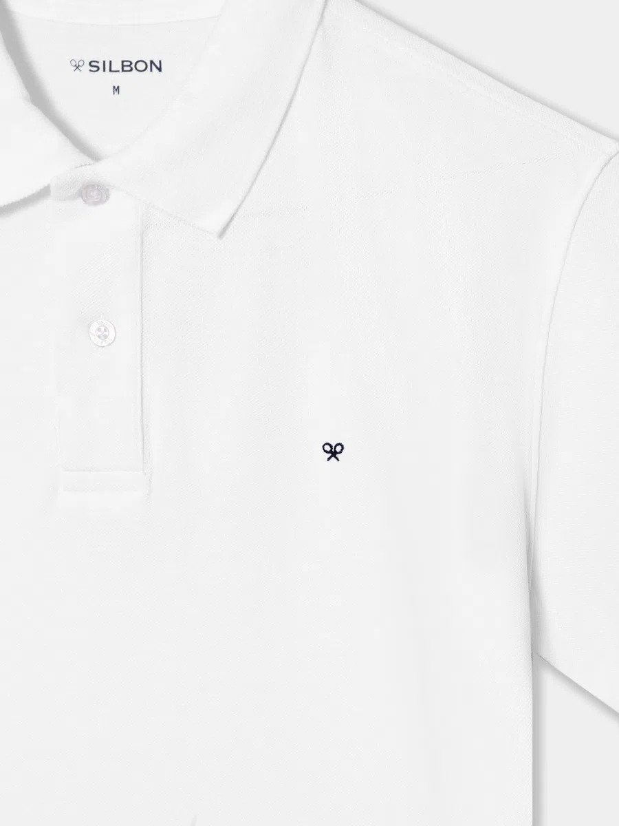 SILBON Polo Clásico Liso Blanco Manga Corta para Hombre Talla M
